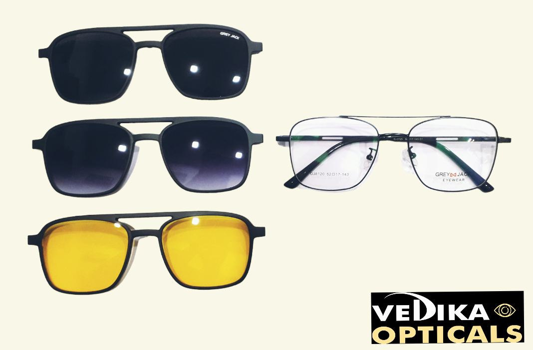 vedika-opticals-Metal frame with three attachments